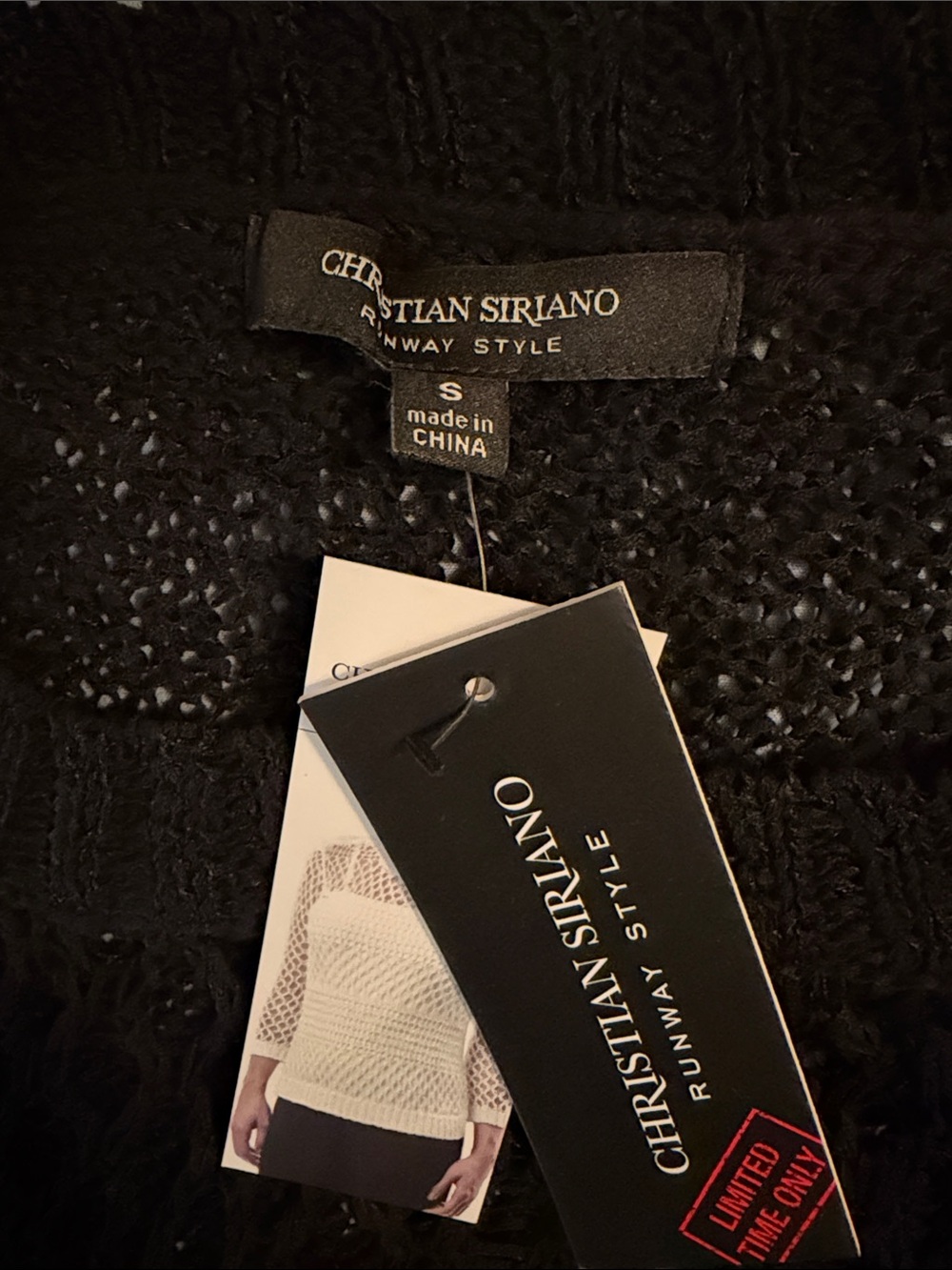 Christian Siriano Black Open-Knit Crewneck Sweater - Picture 2 of 6